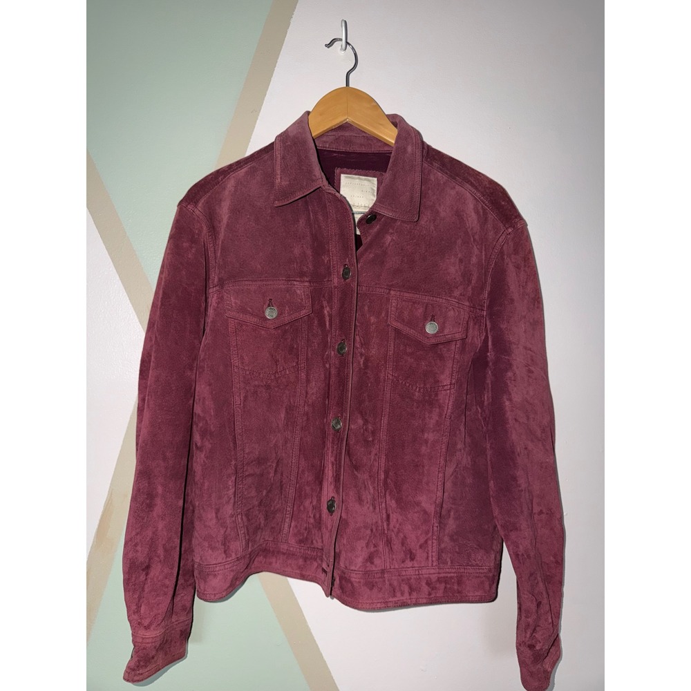 Vintage J. Jill Burgundy Genuine Suede Leather Trucker Jacket Size M 90 Wine red